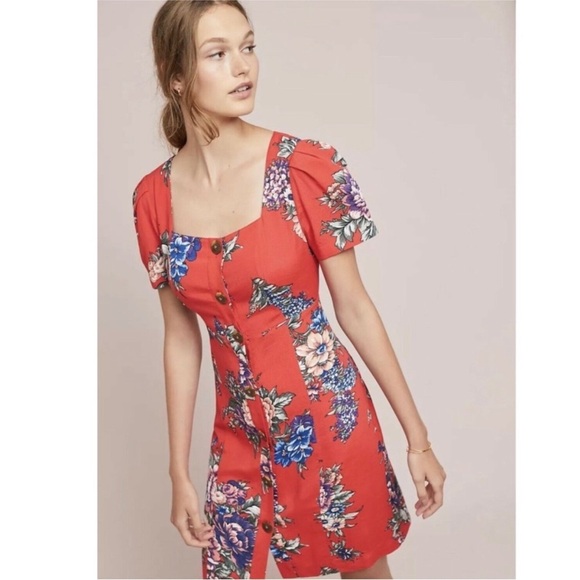 Anthropologie Maeve Caldwell floral Buttondown Dress. Size 12 - Picture 1 of 15